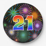 [ Thumbnail: 21st Event - Fun, Colorful, Bold, Rainbow 21 Paper Plates ]