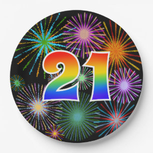 21st Event - Fun, Colorful, Bold, Rainbow 21 Paper Plates