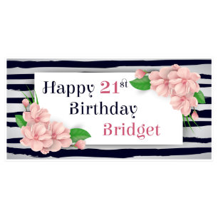 21st Floral Birthday Party Banner Decor