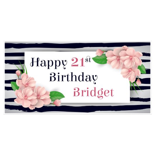 21st Floral Birthday Party Banner Decor (Front)