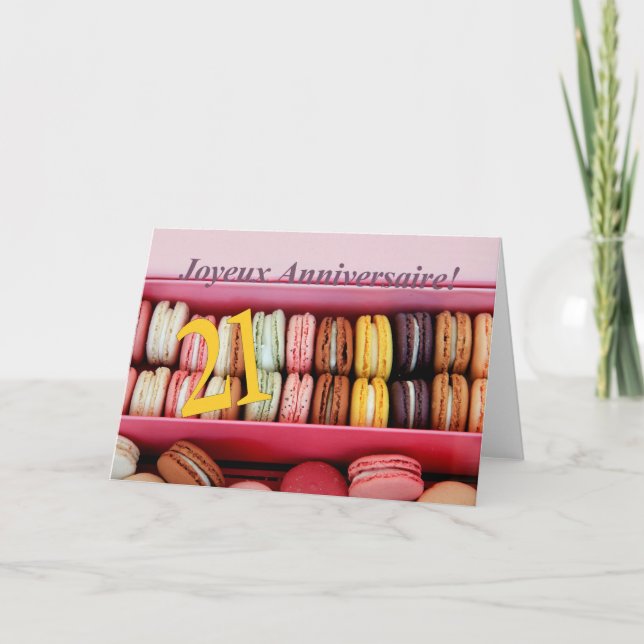 21st French Birthday Macaron-Joyeux Anniversaire! Card (Front)