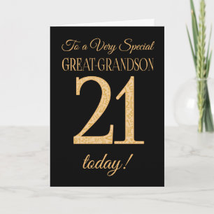21st Gold-effect on Black, Great-Grandson Birthday Card