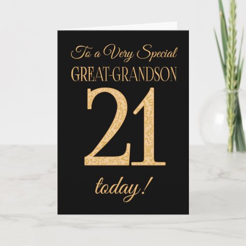 21st Gold_effect on Black Great_Grandson Birthday Card