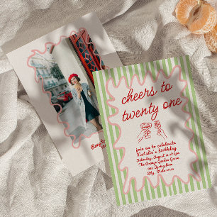 21st Hand Drawn Colorful Stripes Photo Birthday  Invitation