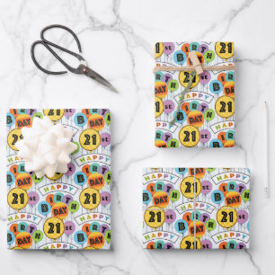 21st Happy Birthday Bright Typography Balloons Wrapping Paper Sheets