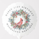 21st Happy Birthday Cardinal Wreath Custom Balloon<br><div class="desc">Add a special touch to your envelopes or gift giving. A red cardinal is nestled in a traditional pine wreath decorated with berries,  pinecones and flowers. All text is editable.</div>