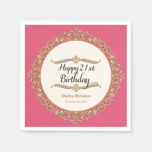 21st Happy Birthday Party Celebration Round Decor Napkins