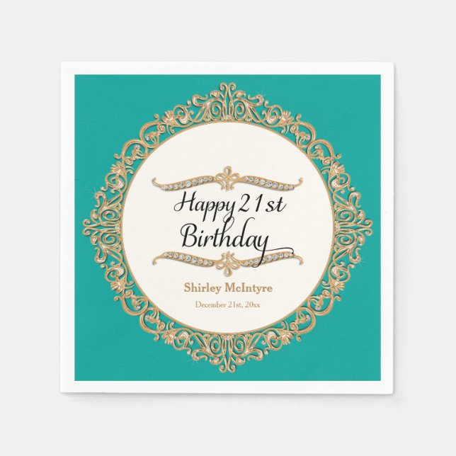 21st Happy Birthday Party Celebration Round Decor Paper Napkins (Front)