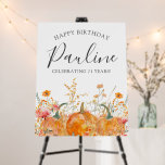 21st Happy Birthday Party Pumpkin Wildflower Foam Board<br><div class="desc">Fall pumpkins are nestled in delicate golden yellow and orange wildflowers to create an elegant aesthetic. All of the text is editable so you can easily craft your own special mood.</div>