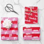 21st Happy Birthday Pink Red Add Name Pattern Wrapping Paper Sheets<br><div class="desc">A 21st Birthday Celebration - Add a Name,  Customize the Age and say Happy Birthday with this 3 sheet gift wrap in pink,  red and white to help a special lady celebrate.</div>