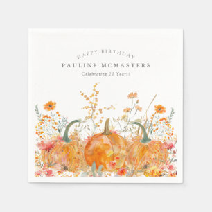 21st Happy Birthday Pumpkin Wildflower Custom Napkins