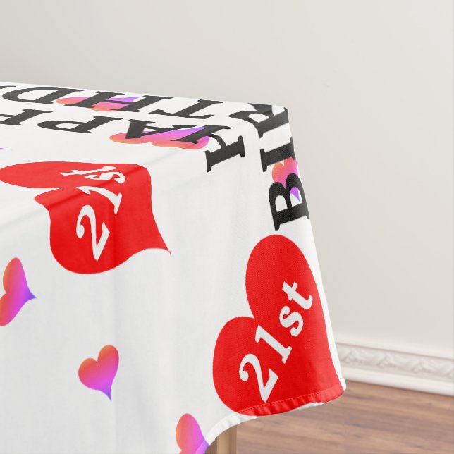 21st Happy Birthday Red Pink Hearts Tablecloth (In Situ)