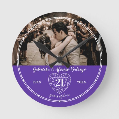 21st Iolite Wedding Anniversary heart gem purple Round Clock