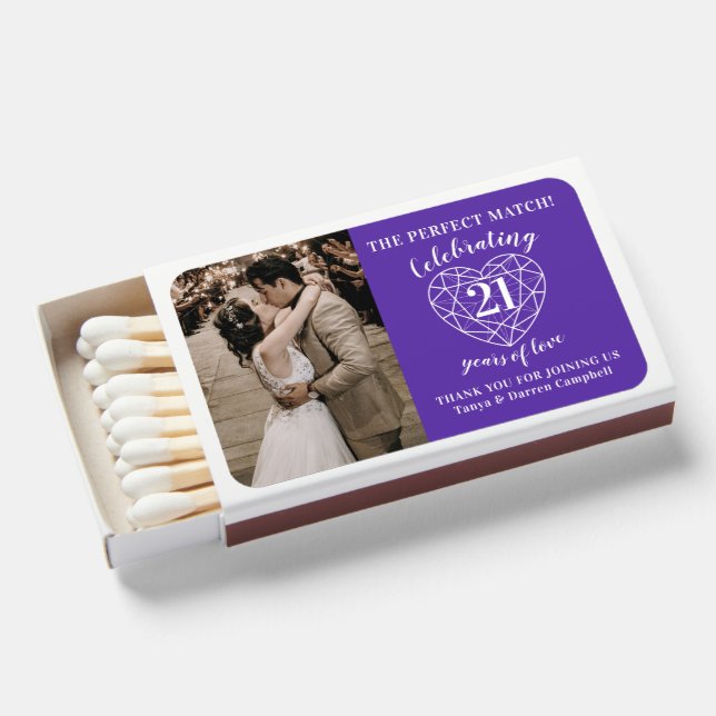 21st Iolite Wedding Anniversary heart thank you Matchboxes (Front Open)