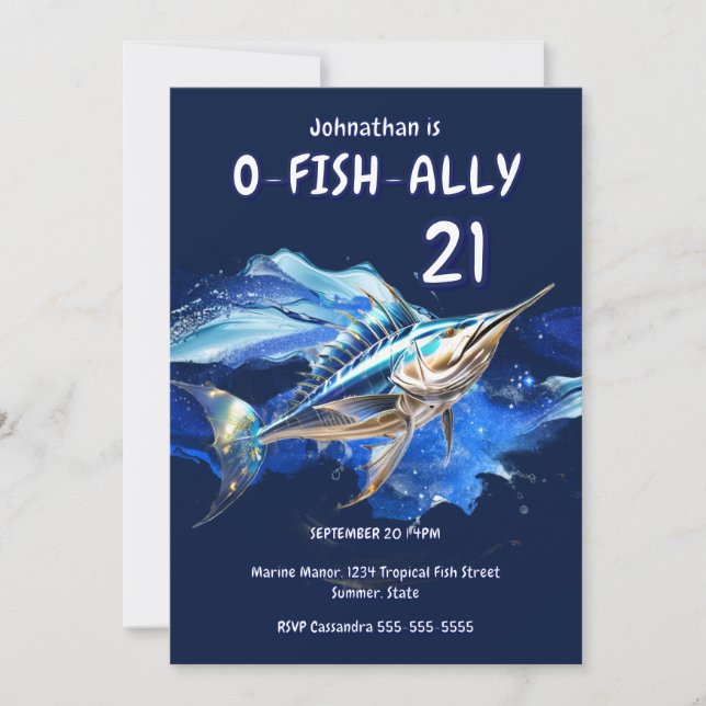 21st Marlin deep sea fishing boys theme party Invitation (Front)