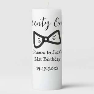 21st men birthday add name bow date cheers black pillar candle