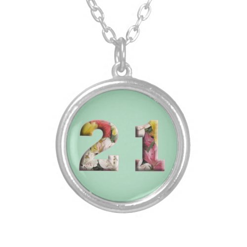 21st Milestone Birthday Floral Bouquet Silver Plated Necklace