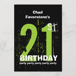 21st Modern Birthday Party Green and Black W1797A Invitation