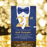 21st Navy Blue and Gold Tuxedo Birthday Event Invitation<br><div class="desc">Celebrate in style with this Navy Blue and Gold Tuxedo Birthday Event Invitation, exuding elegance and sophistication. The sleek Navy Blue background and shimmering gold accents set the tone for a luxurious affair, perfect for a milestone celebration. With its refined tuxedo-inspired design, this invitation captures the essence of a classy...</div>