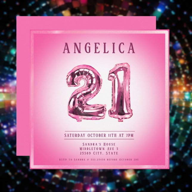 21st Number Balloons Birthday Invitation (Creator Uploaded)