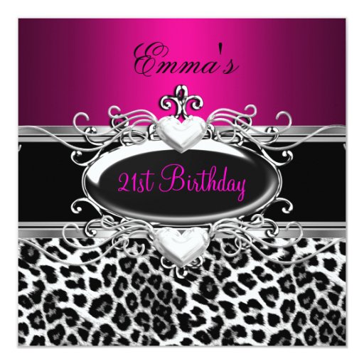 21st Party Silver Pink Black White Leopard Invitation | Zazzle
