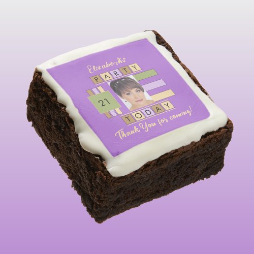 21st photo name purple green birthday party brownie