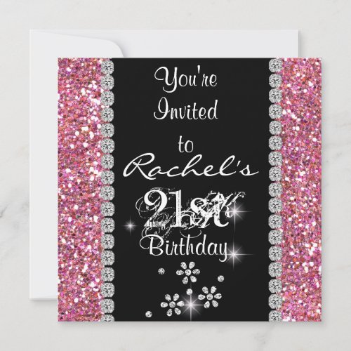 21st PINK  Birthday Party Invitation BLING