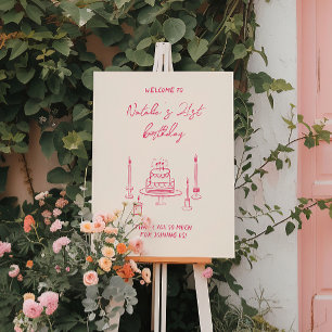 21st Pink Hand Drawn Cake Birthday Fun Welcome Foam Board