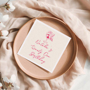 21st Pink  Hand Drawn Coquette Fun Birthday Party Napkins