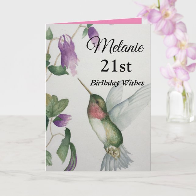 21st Pretty Hummingbird Happy Birthday Card (Orchid)
