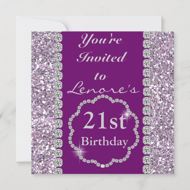 21st PURPLE BLING Birthday Party Invitation (Front)