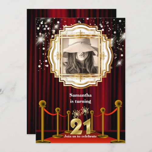 21st red carpet hollywood VIP gold bling party Invitation