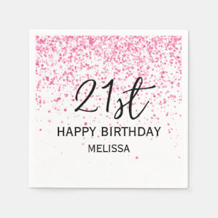 21st Sparkling Hot Pink Glitter Birthday Napkins