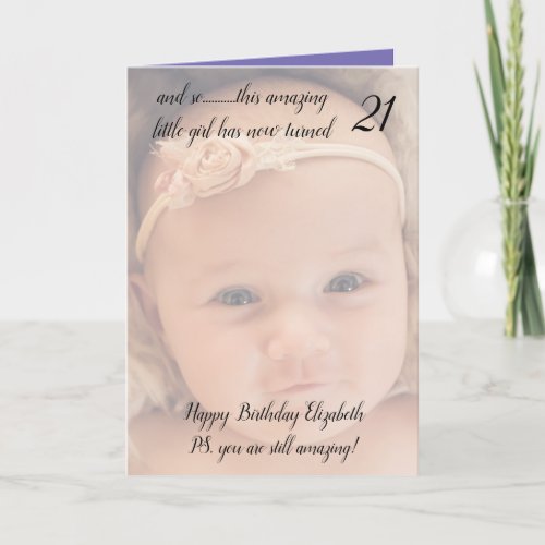 21st still amazing purple and black birthday photo card