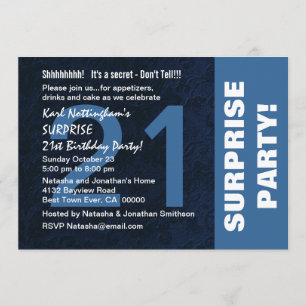 21st SURPRISE Birthday Party Modern Midnight Blue Invitation