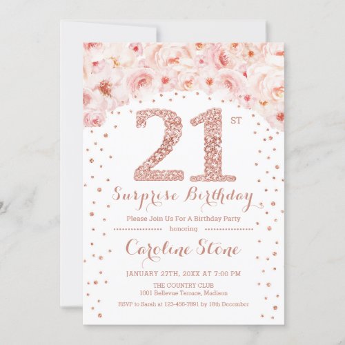 21st Surprise Birthday Party _ White Rose Gold Invitation