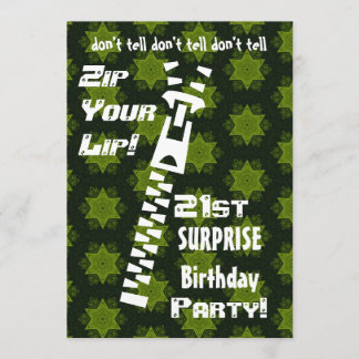 21st SURPRISE Birthday Party Zip Your Lip Stars Invitation