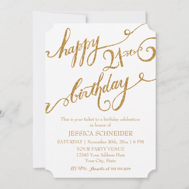 21st, Twenty First Birthday Party Celebration Invitation (Front)