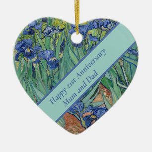 21st Wedding Anniversary blue Iris Flower Ceramic Ornament