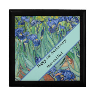 21st Wedding Anniversary Blue Iris Flowers Gift Box