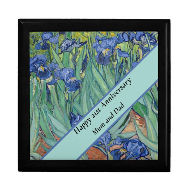 21st Wedding Anniversary Blue Iris Flowers Gift Box (Front)