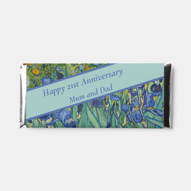 21st Wedding Anniversary Blue Iris Hershey Bar Favors (Front)