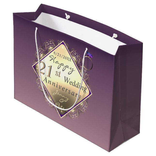 21st Wedding Anniversary Brass and Iolite Large Gi Large Gift Bag (Back Angled)