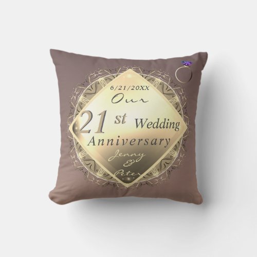 21st Wedding Anniversary Brass and Iolite  Throw Pillow