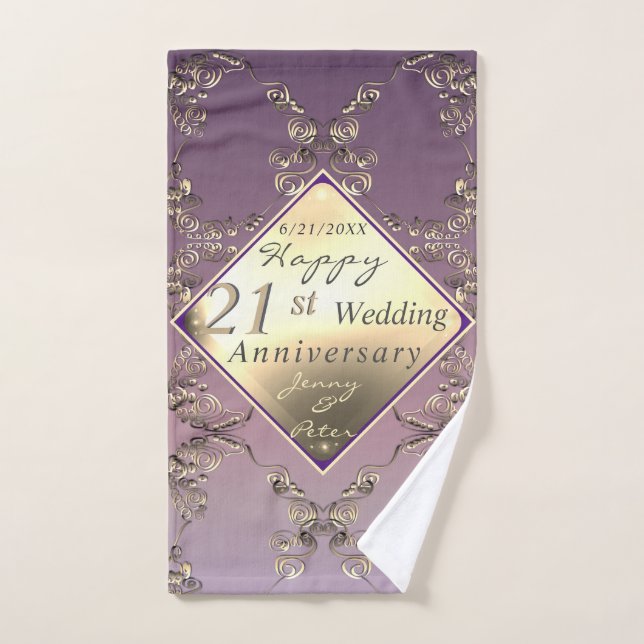 21st Wedding Anniversary Brass and Iolite Towel (Hand Towel)