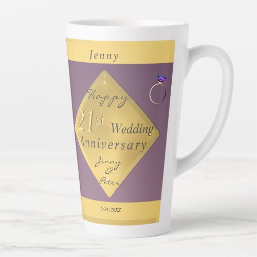 21st Wedding Anniversary Brass Caf Latte Latte Mug