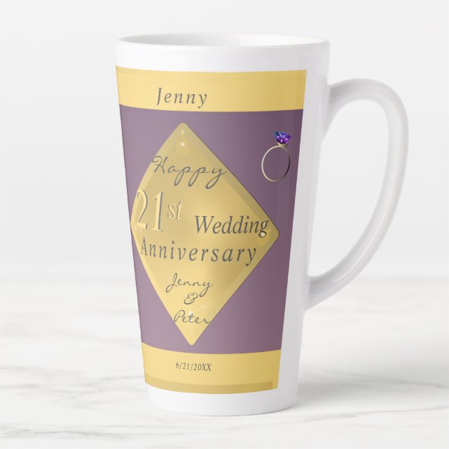 21st Wedding Anniversary Brass Cafè Latte Mug (Right)