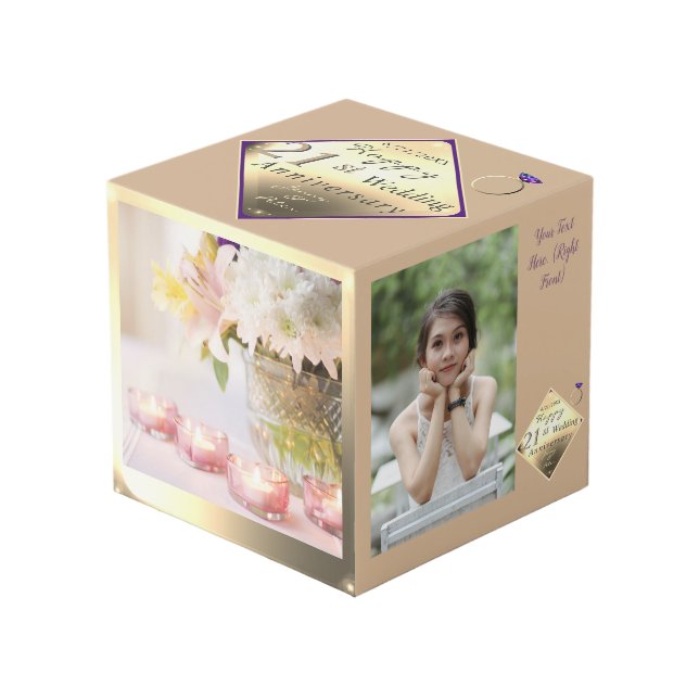 21st Wedding Anniversary Brass Cube (Front Angled)
