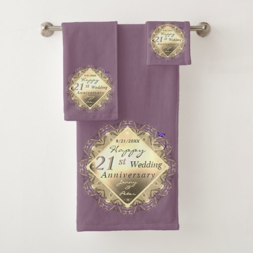 21st Wedding Anniversary Brass Iolite Bath Towel Set