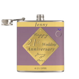 21st Wedding Anniversary Brass & Iolite Flask